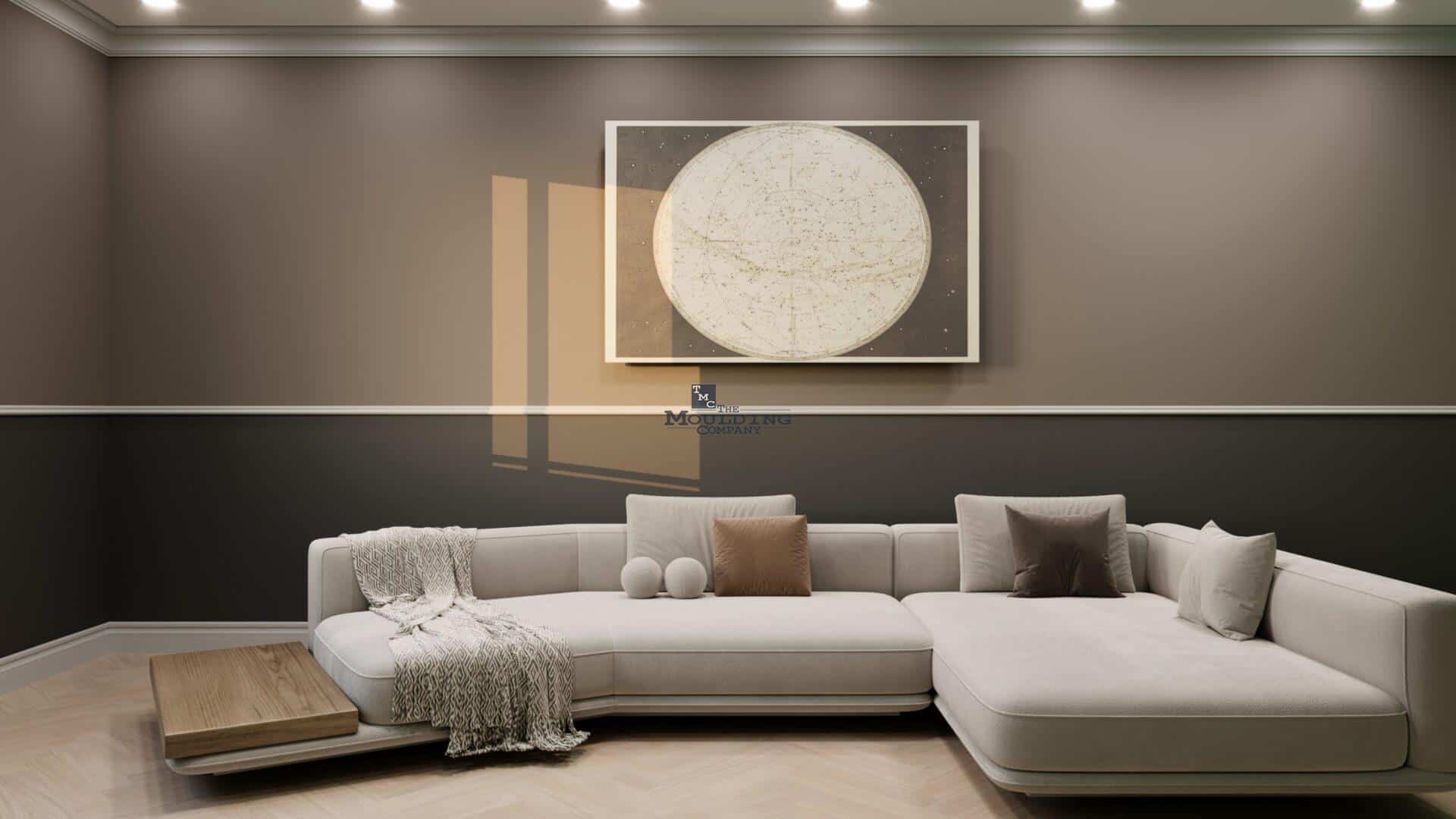 Elegant and Luxe interior design with perfect match baseboard and crown moulding