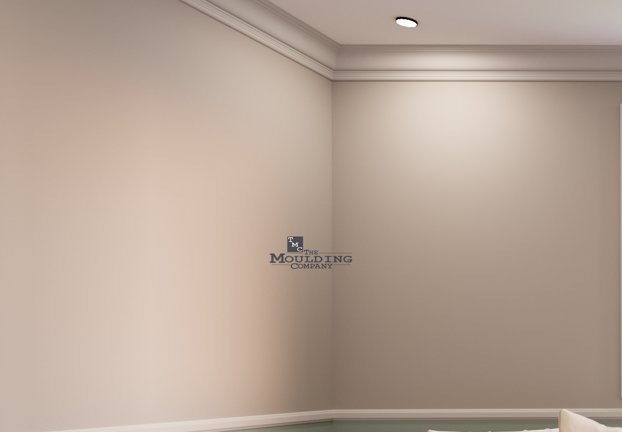 Elegant white crown moulding installed along a living room ceiling for a finished, classic look