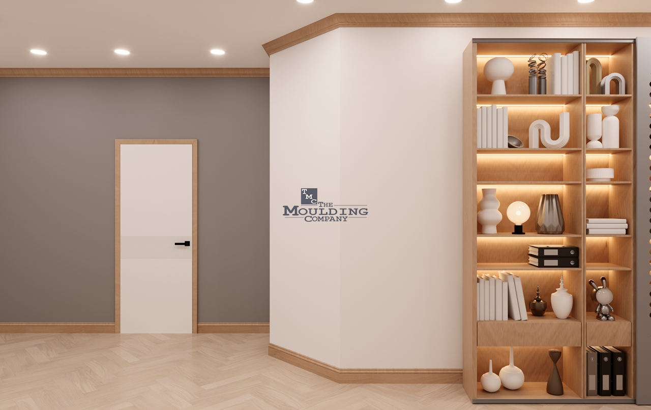 Living room showing baseboards and crown moulding working together to frame walls and ceilings