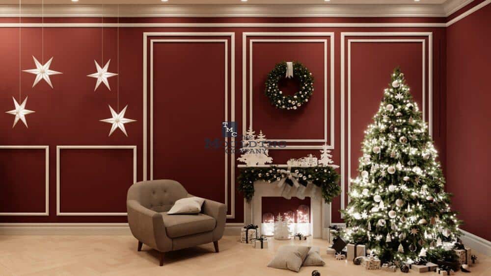 Christmas theme with beautiful moulding baseboard crown and wall decor
