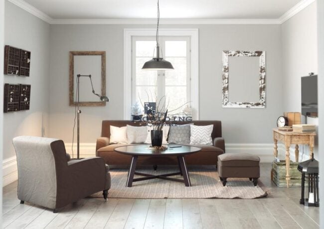 Different trim profiles shown on baseboards, crown moulding, and door casings in an interior room