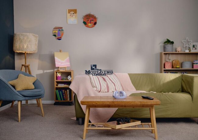 Incorrectly sized baseboards and crown moulding compared to properly proportioned interior trim