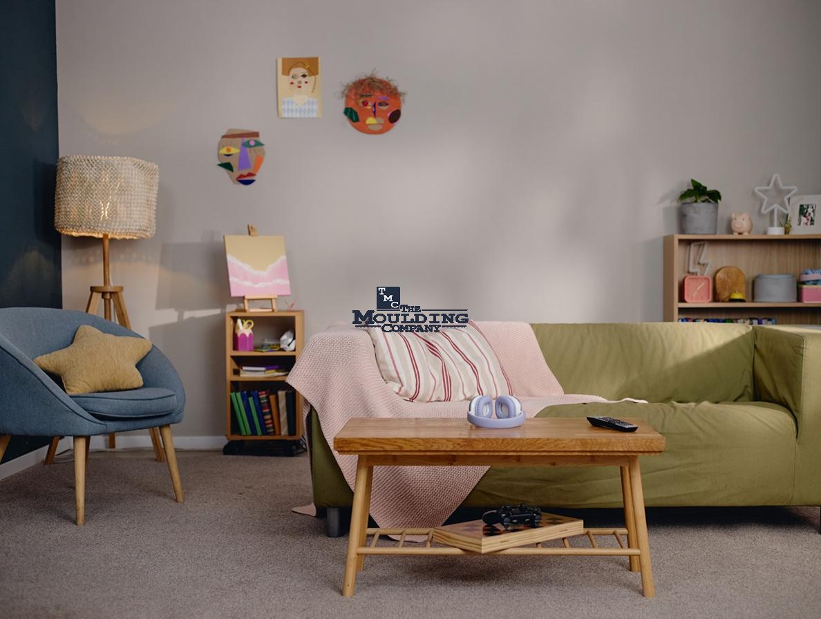 Incorrectly sized baseboards and crown moulding compared to properly proportioned interior trim