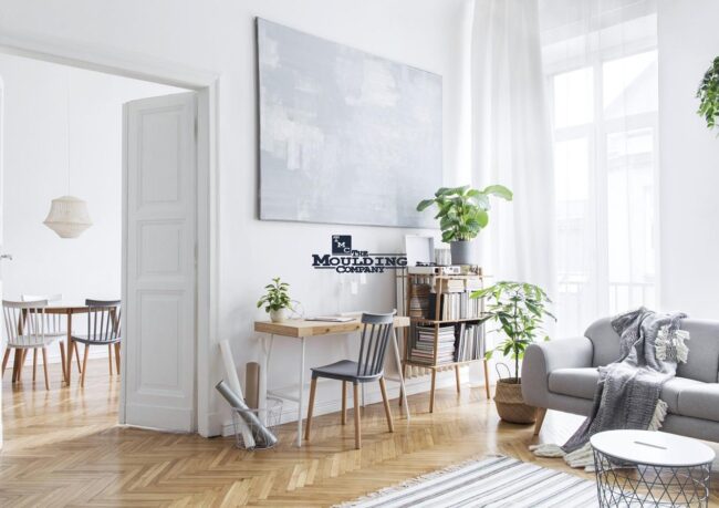 Interior room showing properly proportioned baseboard trim based on ceiling height