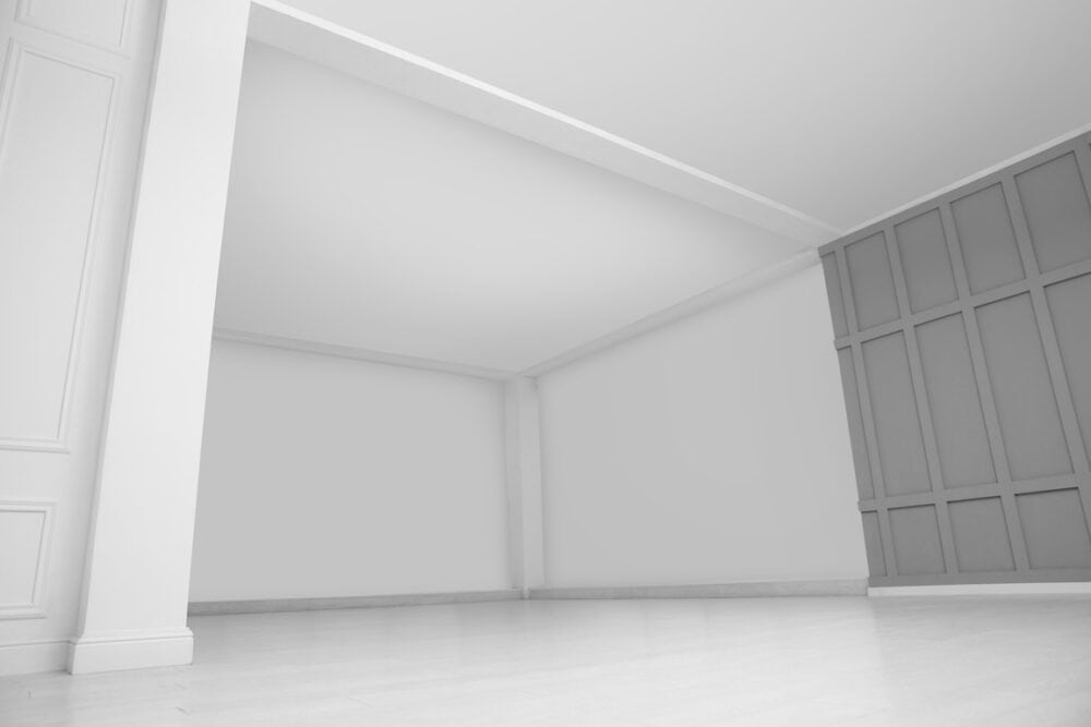 Interior room with decorative moulding and clean design.